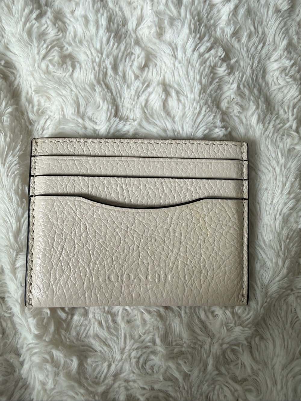 Coach Pebbled Leather Card ID Holder in White and Brown